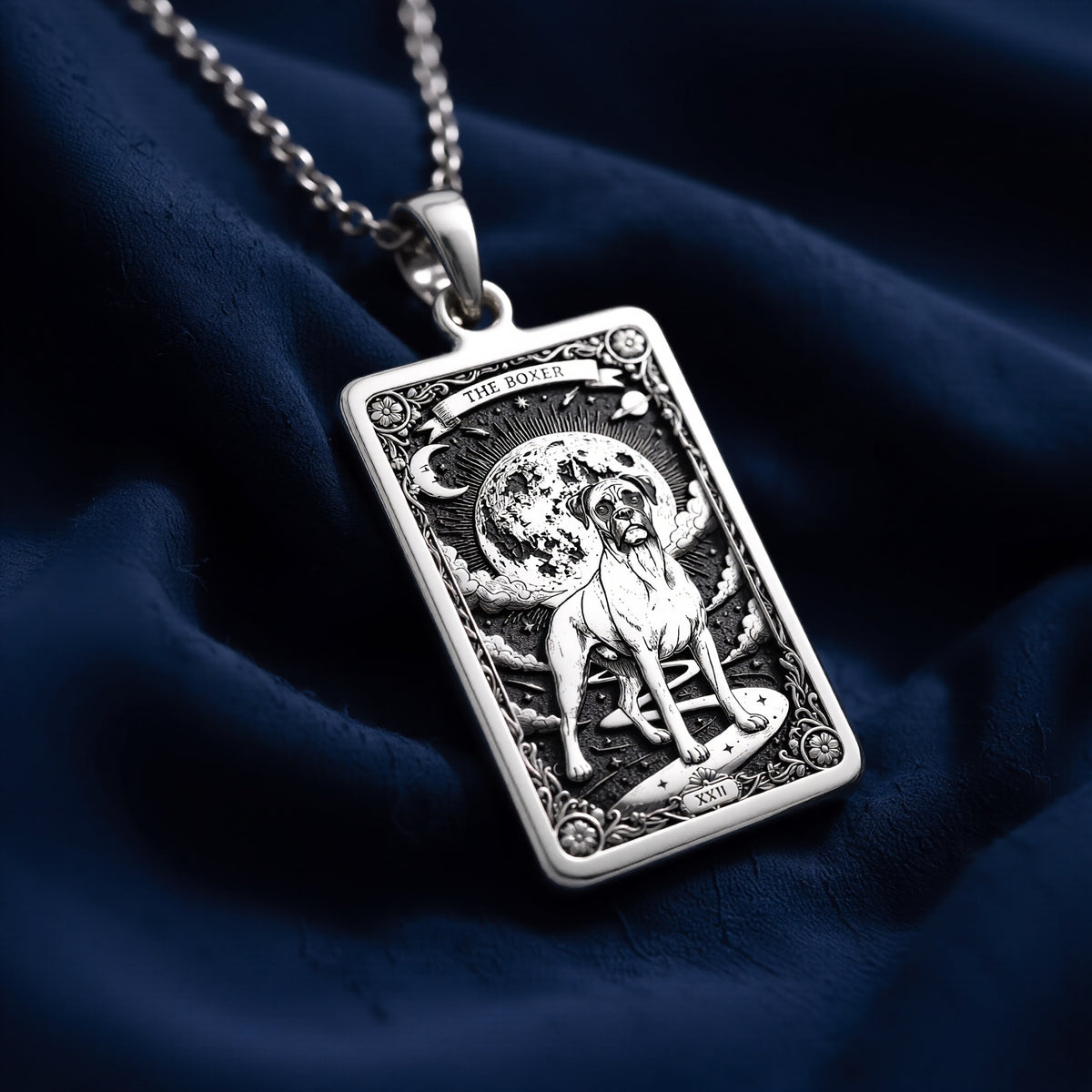 Boxer Dog Portrait Medallion Pendant - 925 Sterling Silver