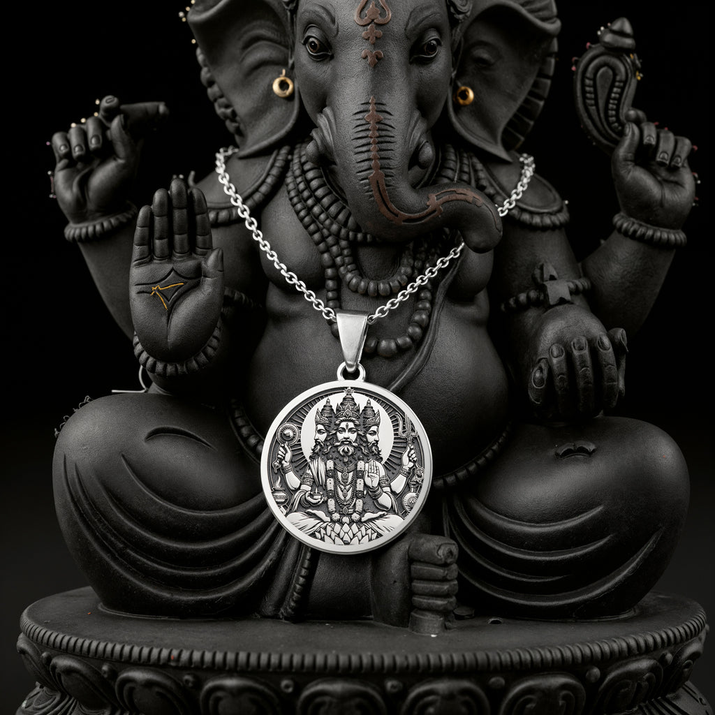 Brahma Creator God Pendant Pendants 925 925 Sterling Silver Ganesha round pendant necklace with traditional Indian deity design