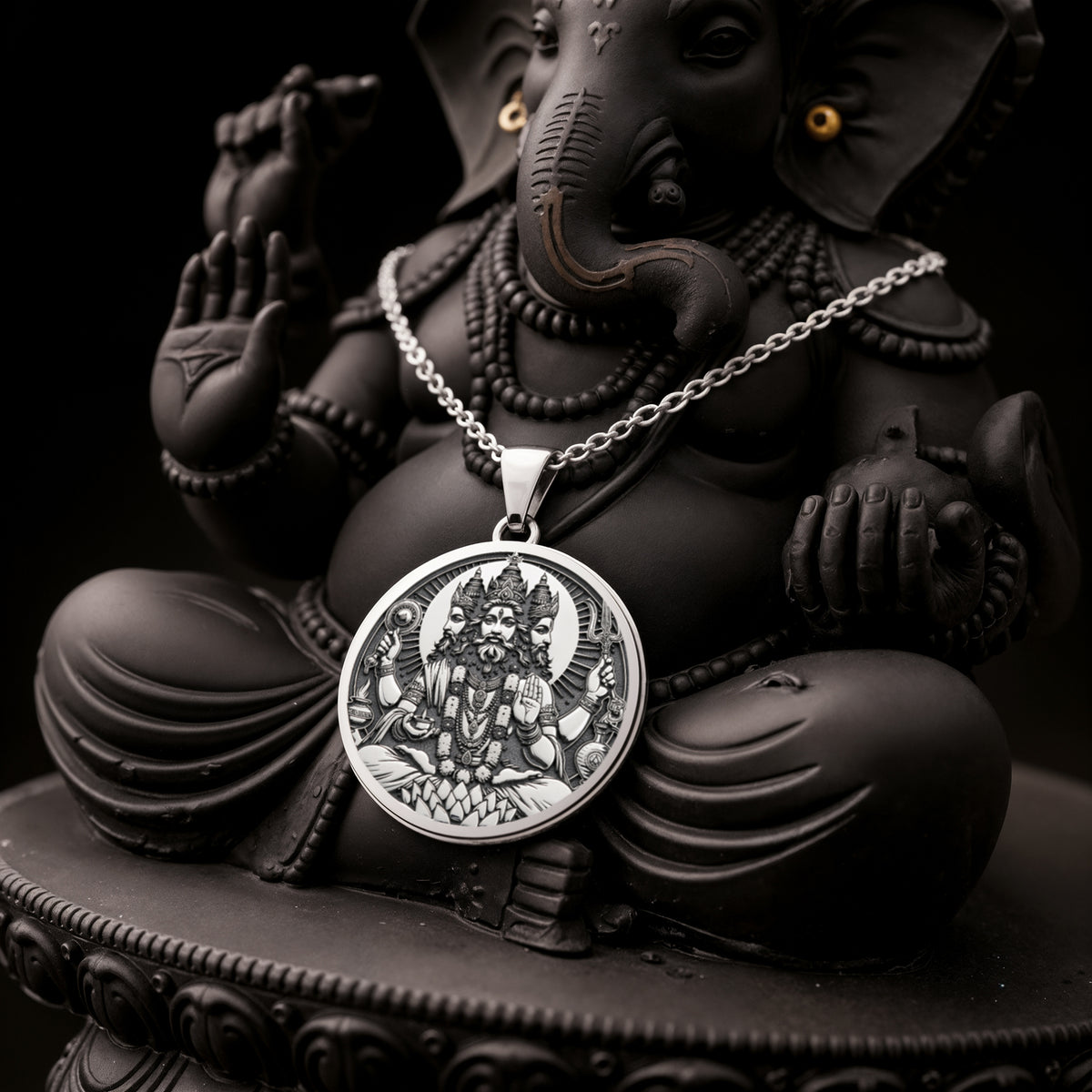 Brahma Creator God Pendant Pendants 925 925 Sterling Silver Ganesha motif pendant necklace with circular design