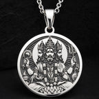 Brahma Creator God Pendant Pendants 925 925 Sterling Silver pendant necklace featuring a detailed round medallion of a bearded deity.