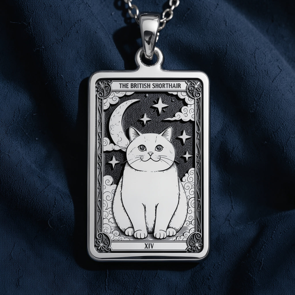 Personalized British Shorthair Cat Tarot Necklace - 925 Sterling Silver