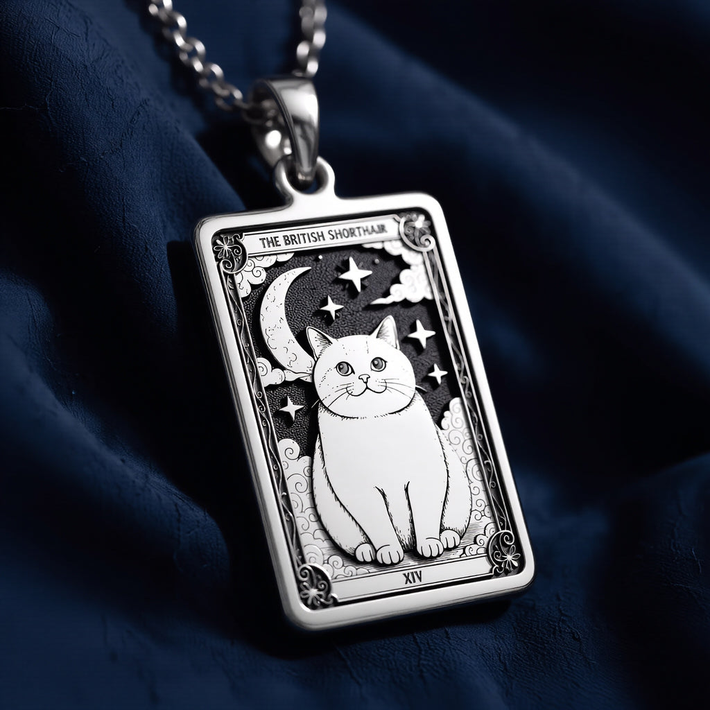 Personalized British Shorthair Cat Tarot Necklace - 925 Sterling Silver