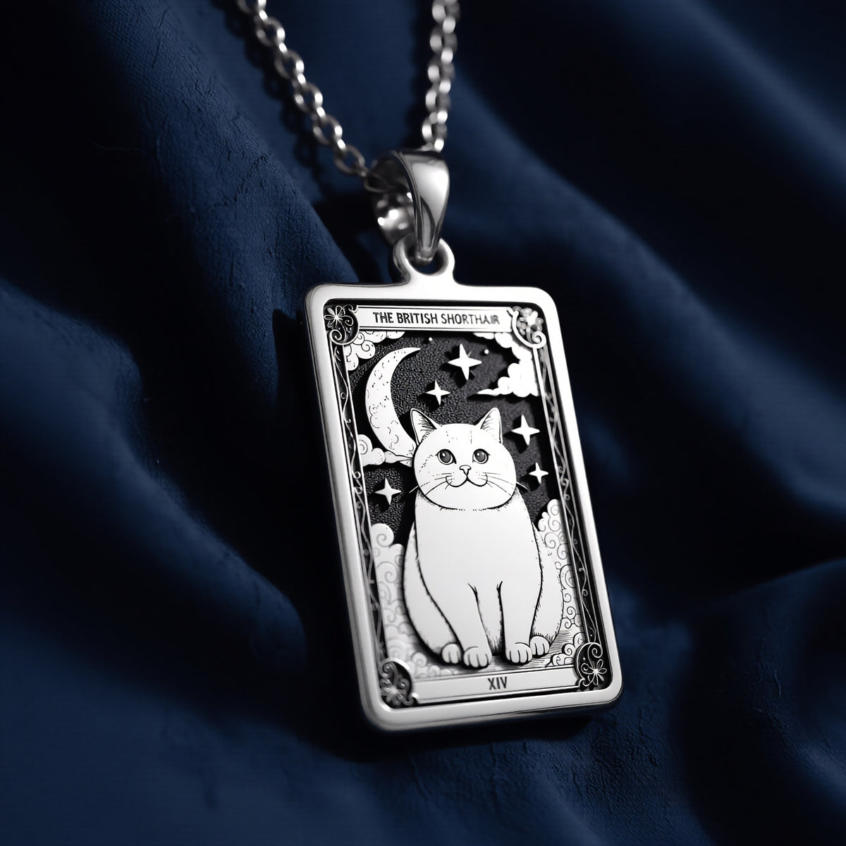 A striking 925 sterling silver British Shorthair charm. The art shows the "teddy bear" cat, a meaningful piece of witchy jewelry for her.