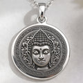 Buddha Medallion Necklace Pendants 925 925 Sterling Silver Buddha face pendant necklace with circular frame
