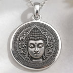 Buddha Medallion Necklace Pendants 925 925 Sterling Silver Buddha face pendant necklace with circular frame