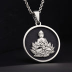 Buddha Lotus Yoga Talisman Necklace Pendants 925 925 Sterling Silver pendant of a seated Buddha on a lotus base necklace