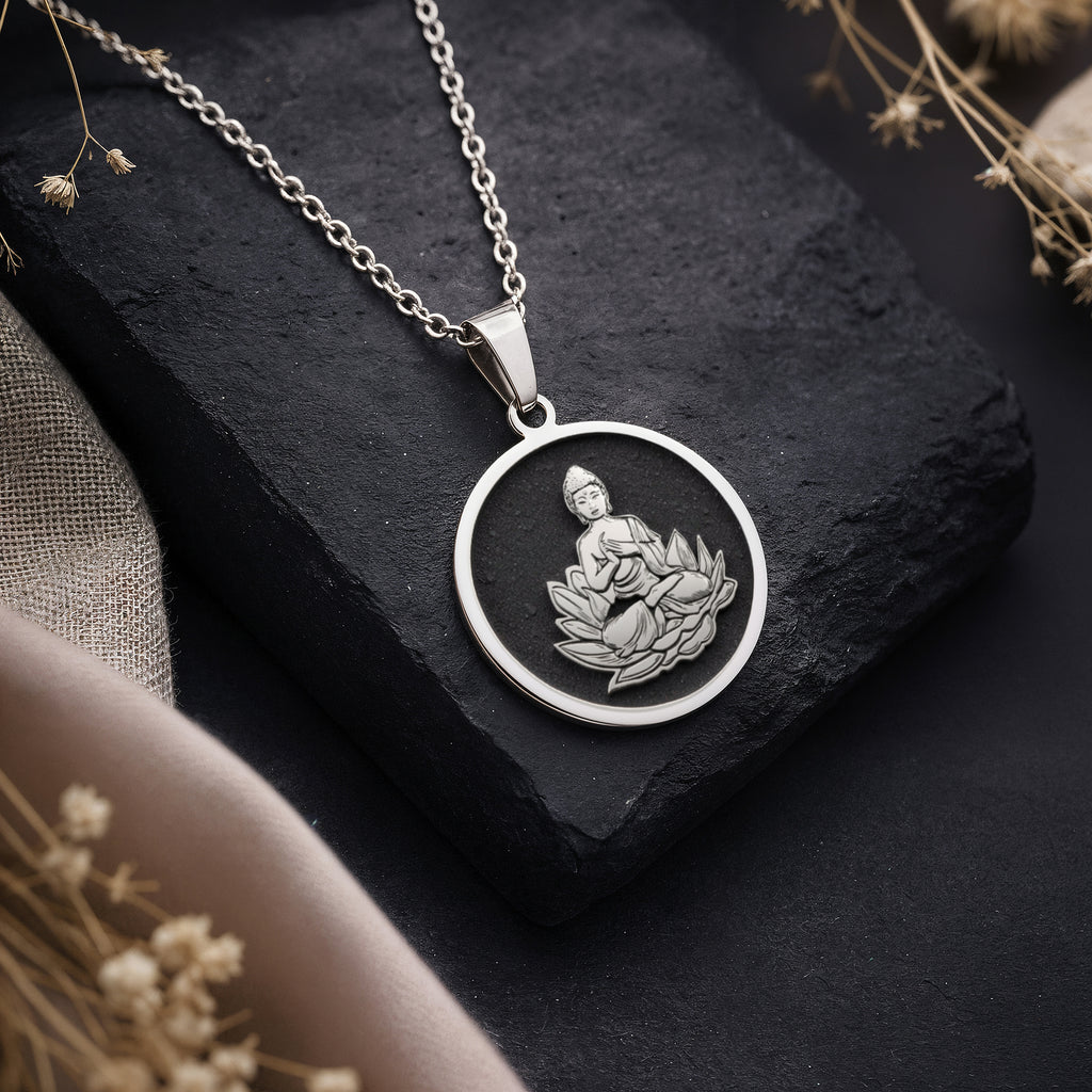 Buddha Lotus Yoga Talisman Necklace Pendants 925 925 Sterling Silver sterling silver pendant of a seated spiritual figure in lotus pose necklace