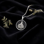 Buddha Lotus Yoga Talisman Necklace Pendants 925 925 Sterling Silver pendant necklace featuring a seated figure with lotus design on a round disc.