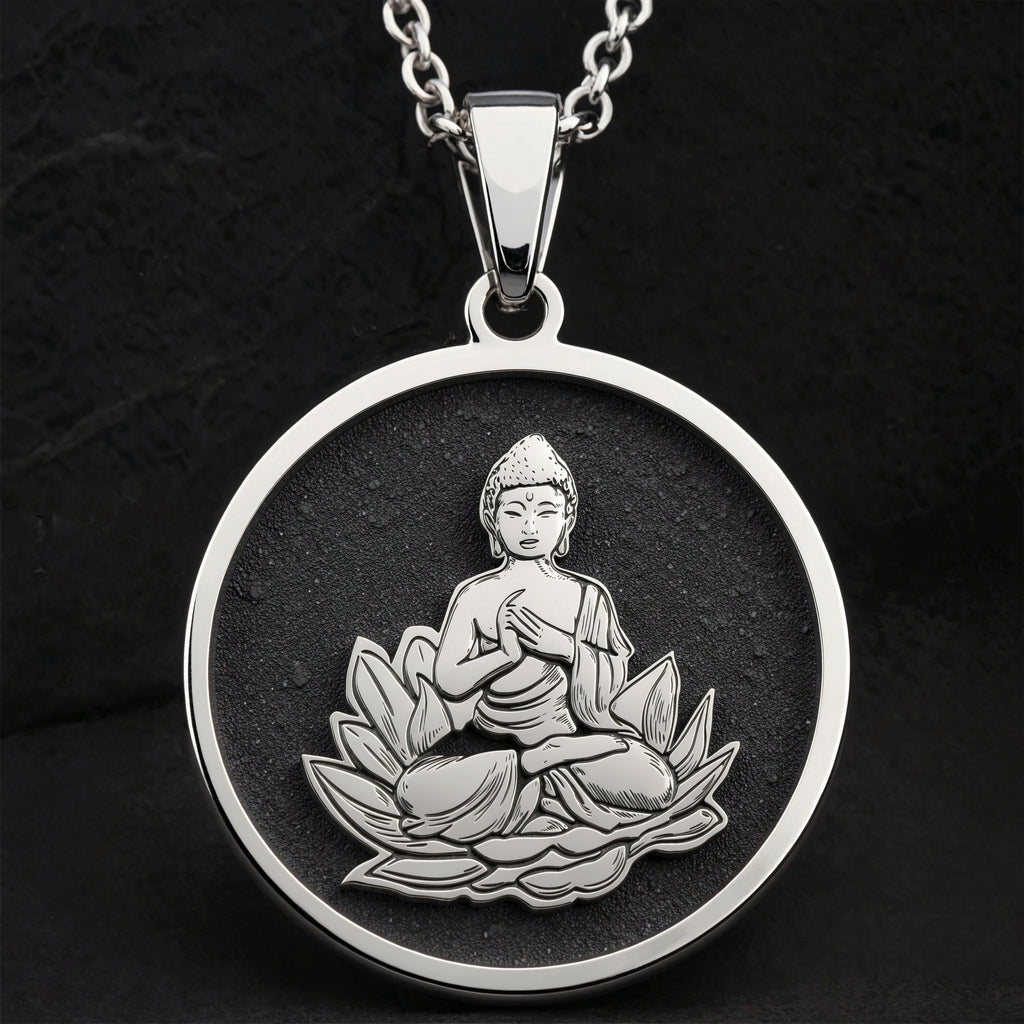 Buddha Lotus Yoga Talisman Necklace Pendants 925 925 Sterling Silver pendant of a seated Buddha on a lotus base necklace