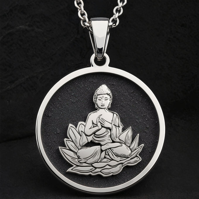 Buddha Lotus Yoga Talisman Necklace Pendants 925 925 Sterling Silver pendant of a seated Buddha on a lotus base necklace