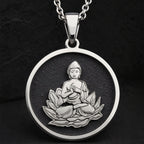 Buddha Lotus Yoga Talisman Necklace Pendants 925 925 Sterling Silver pendant of a seated Buddha on a lotus base necklace