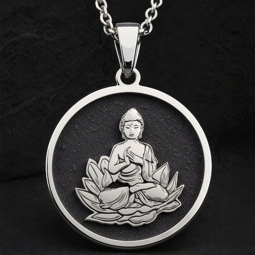 Buddha Lotus Yoga Talisman Necklace Pendants 925 925 Sterling Silver pendant of a seated Buddha on a lotus base necklace