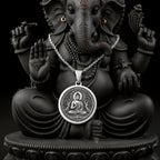 925 925 Sterling Silver Meditating Buddha Mindfulness Pendant Necklaces Gunmetal pendant necklace featuring a round seated Ganesha medallion