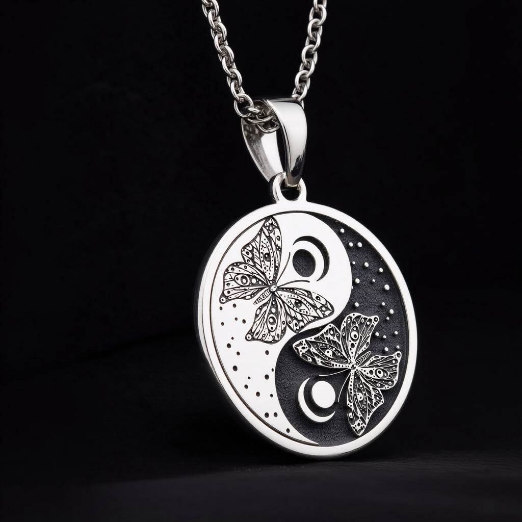 Butterfly Yin Yang Celestial Pendant Pendants 925 925 Sterling Silver pendant necklace featuring intertwined butterfly design and crescent shape.
