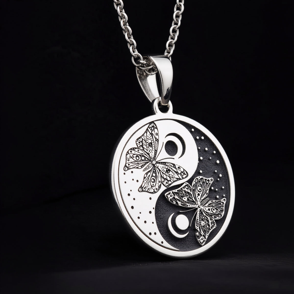 Butterfly Yin Yang Celestial Pendant Pendants 925 925 Sterling Silver pendant necklace featuring intertwined butterfly design and crescent shape.