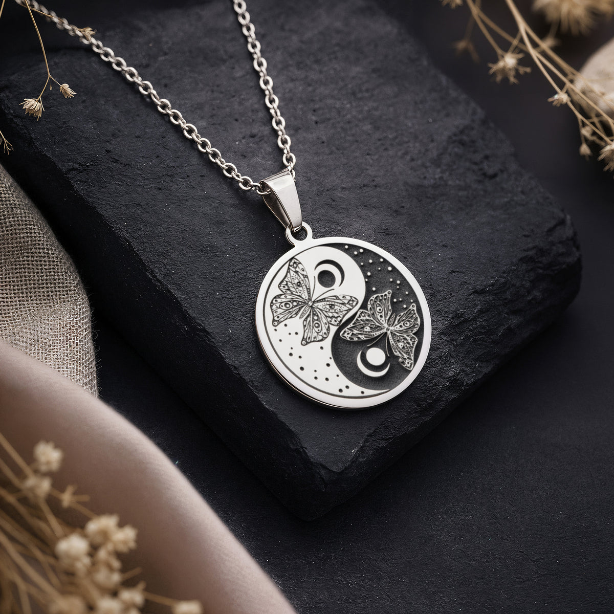 Butterfly Yin Yang Celestial Pendant Pendants 925 925 Sterling Silver sterling silver butterfly pendant necklace with intertwined butterfly design.