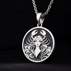 Cancer Zodiac Astrological Sign Pendant Pendants 925 925 Sterling Silver pendant necklace featuring a stylized female face with horns and flowing hair.