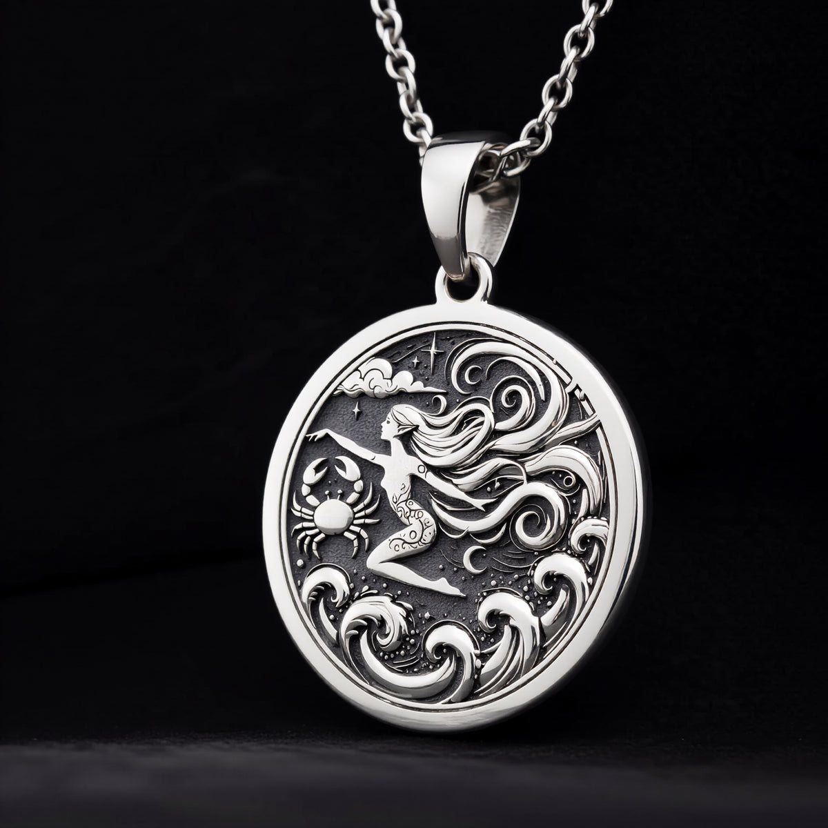 Krishna Amulet Spiritual Pendant Necklaces 925 925 Sterling Silver pendant necklace featuring an ornate figure intertwined with swirling scrollwork.