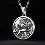 Capricorn Goat Zodiac Pendant Pendants 925 925 Sterling Silver round pendant featuring a classical female figure design on a black background.
