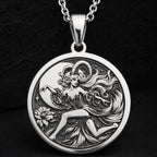 Capricorn Goat Zodiac Pendant Pendants 925 925 Sterling Silver sterling silver pendant featuring a reclining female figure design on a round disc.