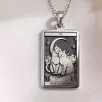 Cat Tarot Rider Waite Amulet Necklace in 925 Sterling Silver & Plated 18mm — detail view — Shop Luminous Luxury Crafts