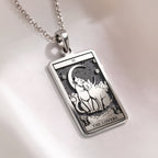 Cat Tarot Rider Waite Amulet Necklace in 925 Sterling Silver & Plated 18mm — side view — Shop Luminous Luxury Crafts