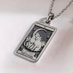 Cat Tarot Rider Waite Amulet Necklace in 925 Sterling Silver & Plated 18mm — lifestyle view — Shop Luminous Luxury Crafts