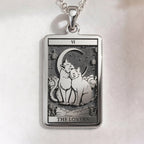 Cat Tarot Rider Waite Amulet Necklace in 925 Sterling Silver & Plated 18mm — front view — Shop Luminous Luxury Crafts