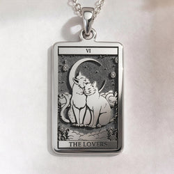Cat Tarot Rider Waite Amulet Necklace in 925 Sterling Silver & Plated 18mm — front view — Shop Luminous Luxury Crafts