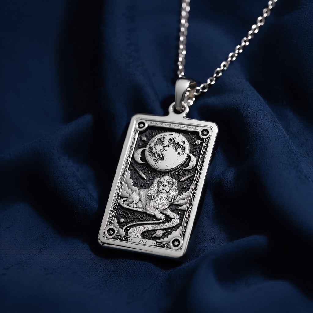 A personalized 925 sterling silver Cavalier King Charles necklace. This gift celebrates the sweet soul of the spaniel, a cherished pet memorial keepsake.