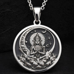 Chandra Moon Celestial Pendant Pendants 925 925 Sterling Silver sterling silver pendant featuring a meditating deity and crescent moon design necklace