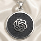 ChatGPT AI Talisman Amulet Necklace Necklaces 925 925 Sterling Silver geometric knot pendant necklace with interlocking design on black background
