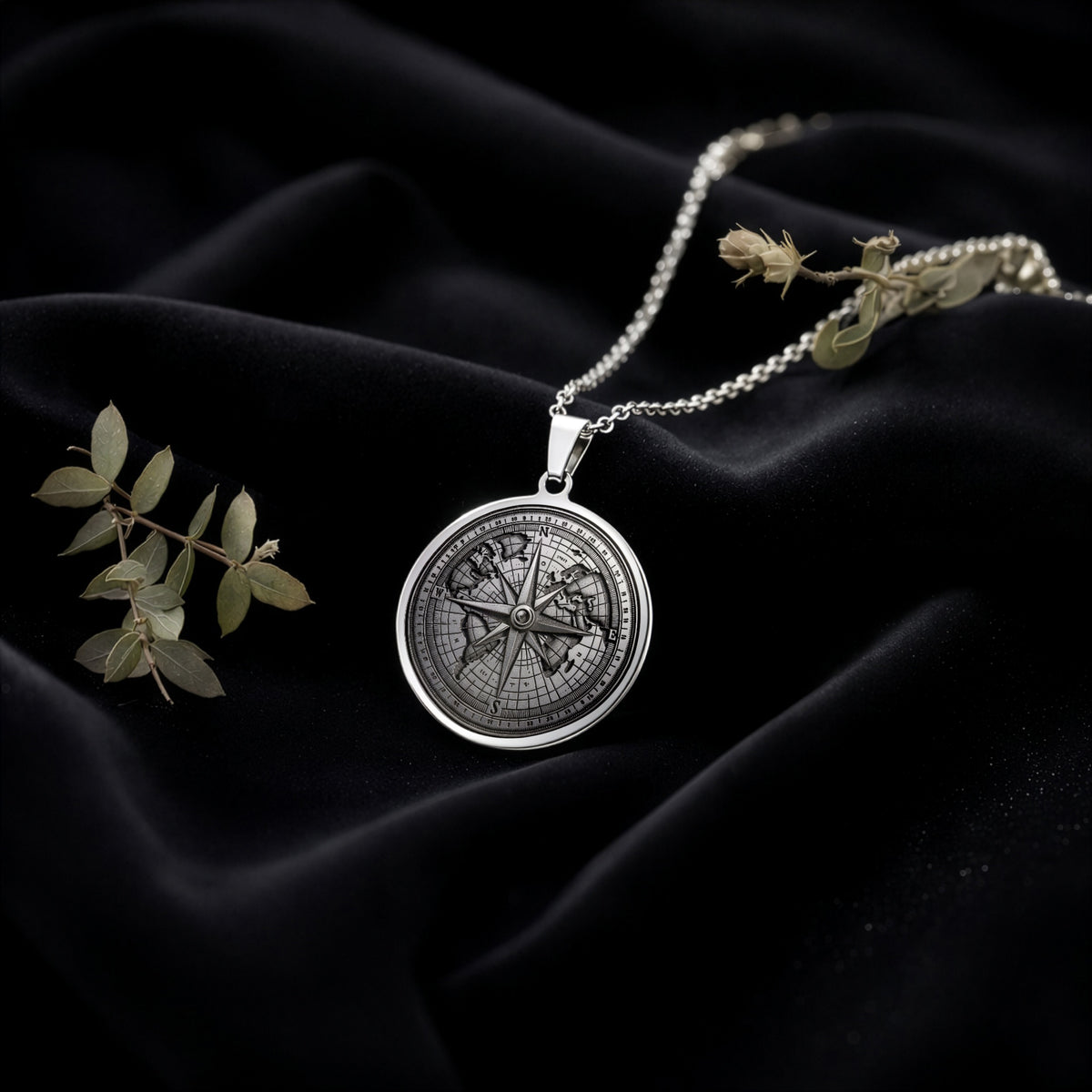 Compass Necklace Necklaces 925 925 Sterling Silver compass rose pendant necklace with celestial map design.