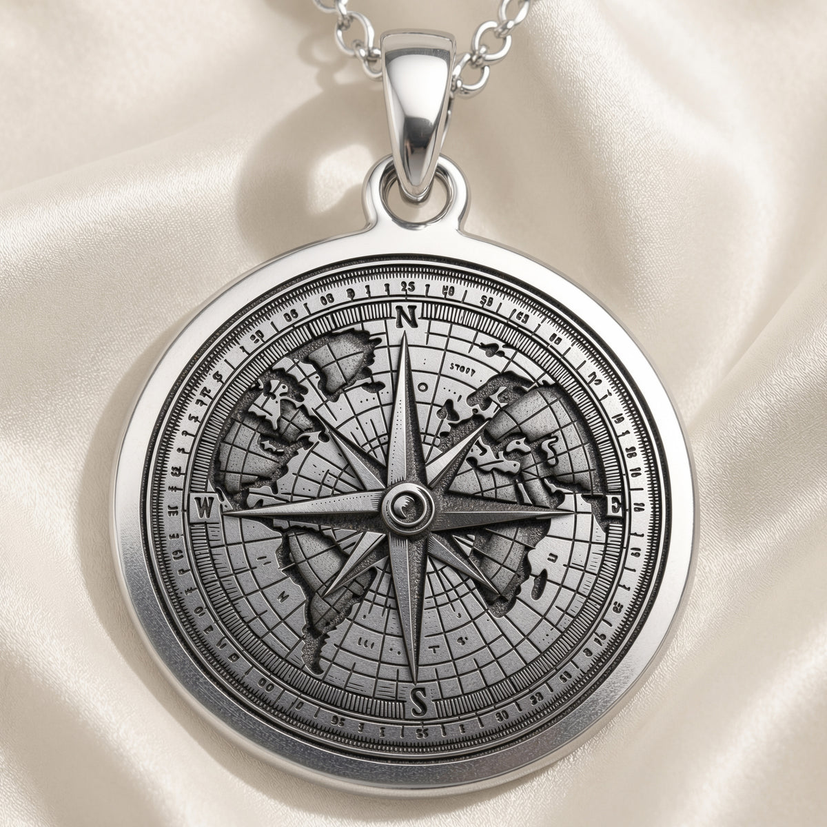 Compass Necklace Necklaces 925 925 Sterling Silver world map and compass rose pendant necklace
