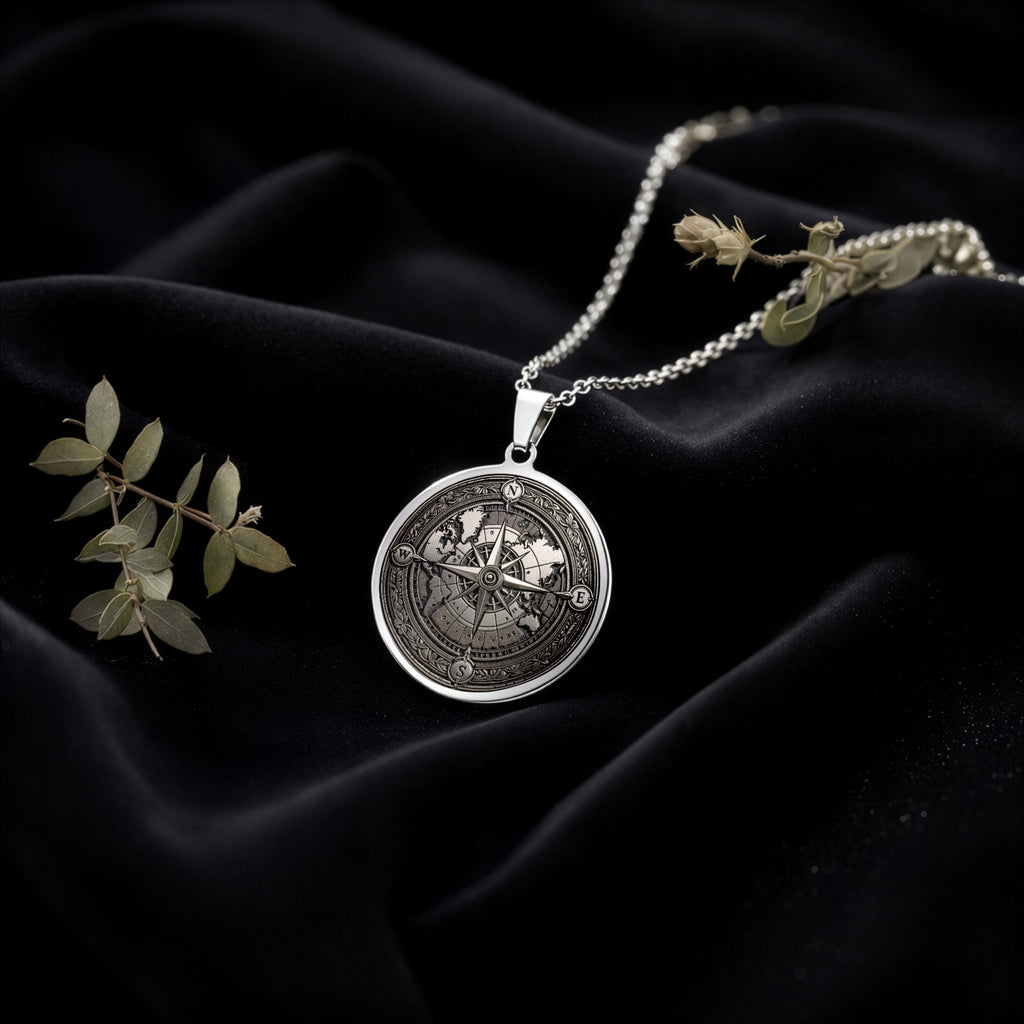 sterling silver necklace World Map Compass Travel | & Options - Nautical Wanderlust Gift om - view 5