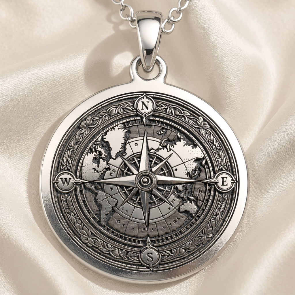 sterling silver necklace World Map Compass Travel | & Options - Nautical Wanderlust Gift om