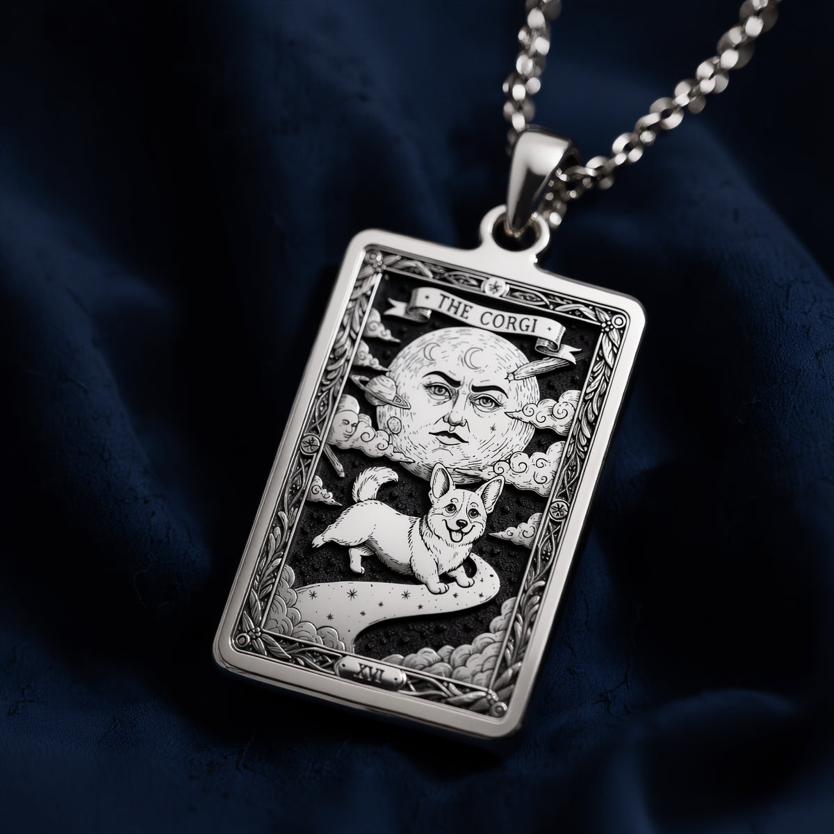 A striking 925 sterling silver Corgi charm. The art shows the loyal dog, a meaningful piece of celestial jewelry for a pet owner.