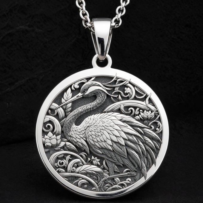 Origami Crane Spirit Animal Necklace pendant. Silver or gold plated talisman jewelry with a polished finish.