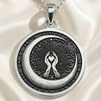 925 925 Sterling Silver Crescent Moon Celestial Pendant Necklaces Oxidized silver round pendant with crescent moon and heart design necklace