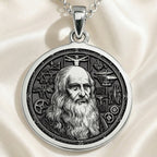 Da Vinci Renaissance Art Pendant Necklaces 925 925 Sterling Silver engraved classical portrait with gears and geometric symbols pendant necklace