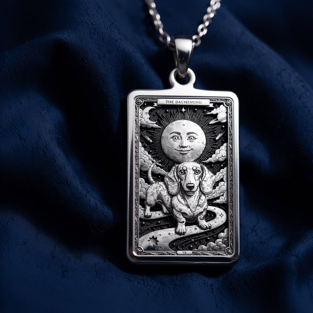 A personalized 925 sterling silver Dachshund necklace. This gift celebrates the confident spirit of the Doxie, a cherished pet memorial keepsake.