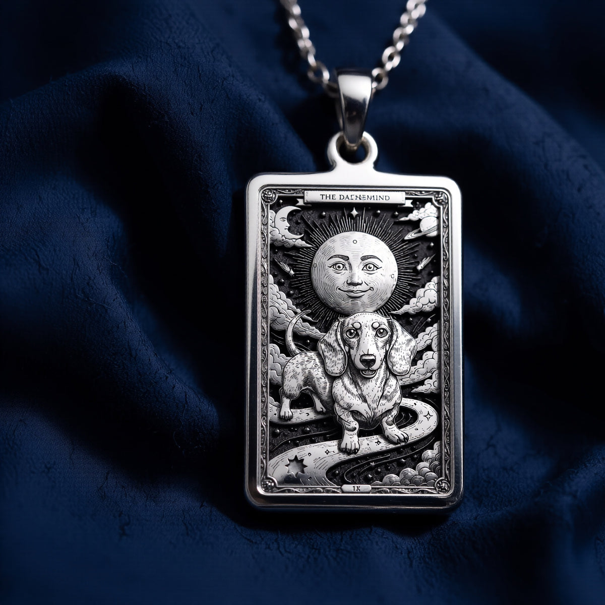 A personalized 925 sterling silver Dachshund necklace. This gift celebrates the confident spirit of the Doxie, a cherished pet memorial keepsake.