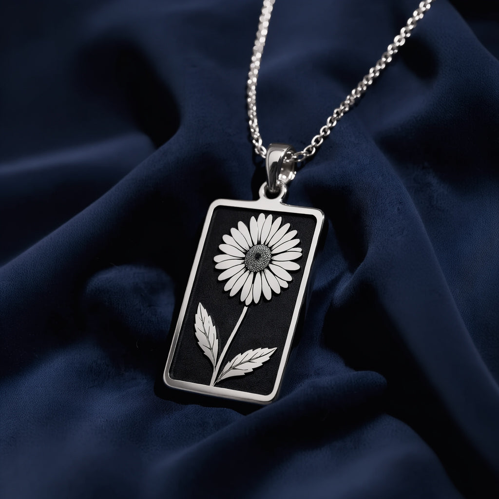 Daisy Pendant Necklace - April Birth Flower Minimalist Gift - 925 Sterling Silver