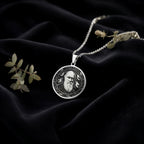 925 925 Sterling Silver Darwin Evolution Coin Pendant Necklaces Oxidized silver engraved portrait pendant necklace with vintage style.