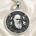 Darwin Evolution Coin Pendant Necklaces 925 925 Sterling Silver engraved portrait pendant with birds frame necklace