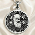 Darwin Evolution Coin Pendant Necklaces 925 925 Sterling Silver engraved portrait pendant with birds frame necklace
