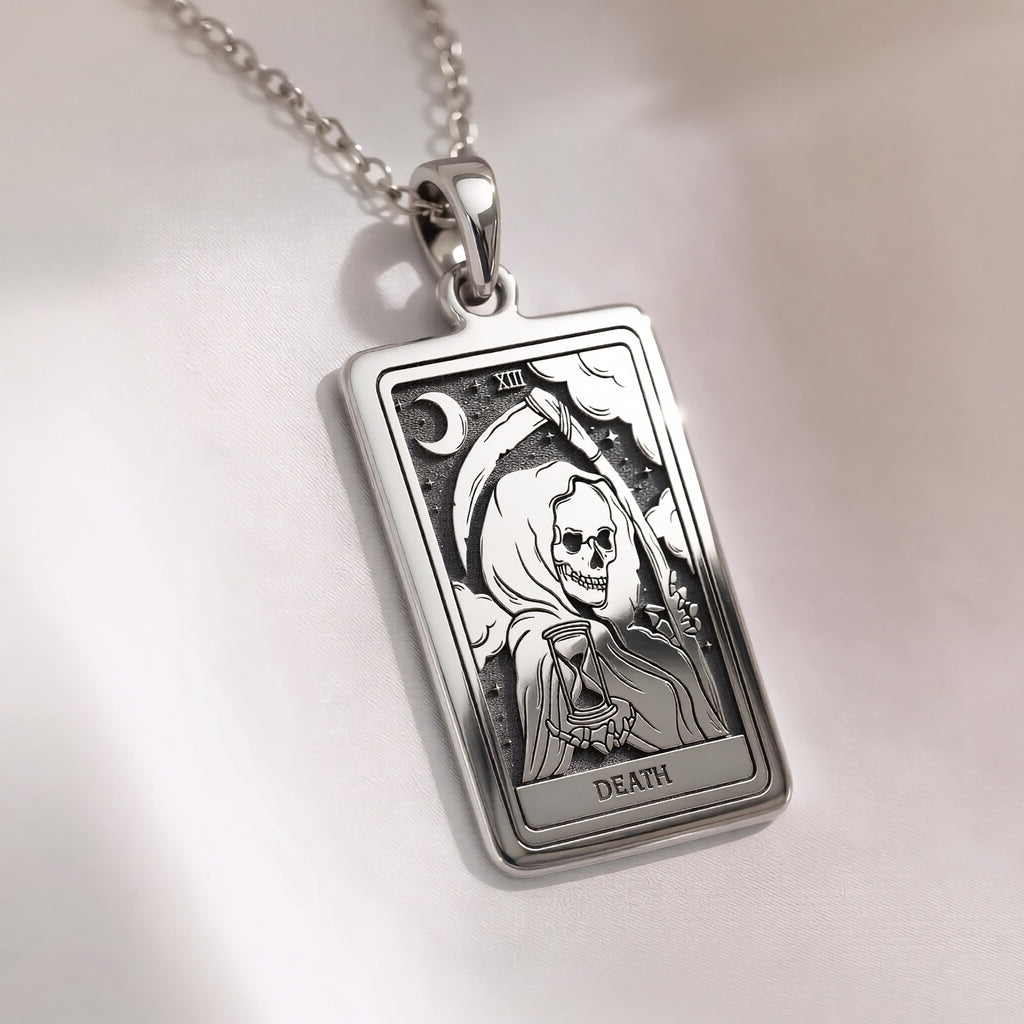 Death Tarot Rider Waite Necklace | Silver & Plated Options - Occult Arcana Spiritual Protection