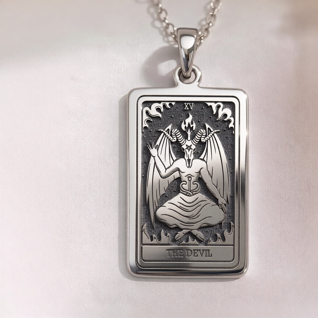Devil Tarot Rider Waite Occult Amulet Necklace | Silver & Plated Options - Spiritual Protection Talisman