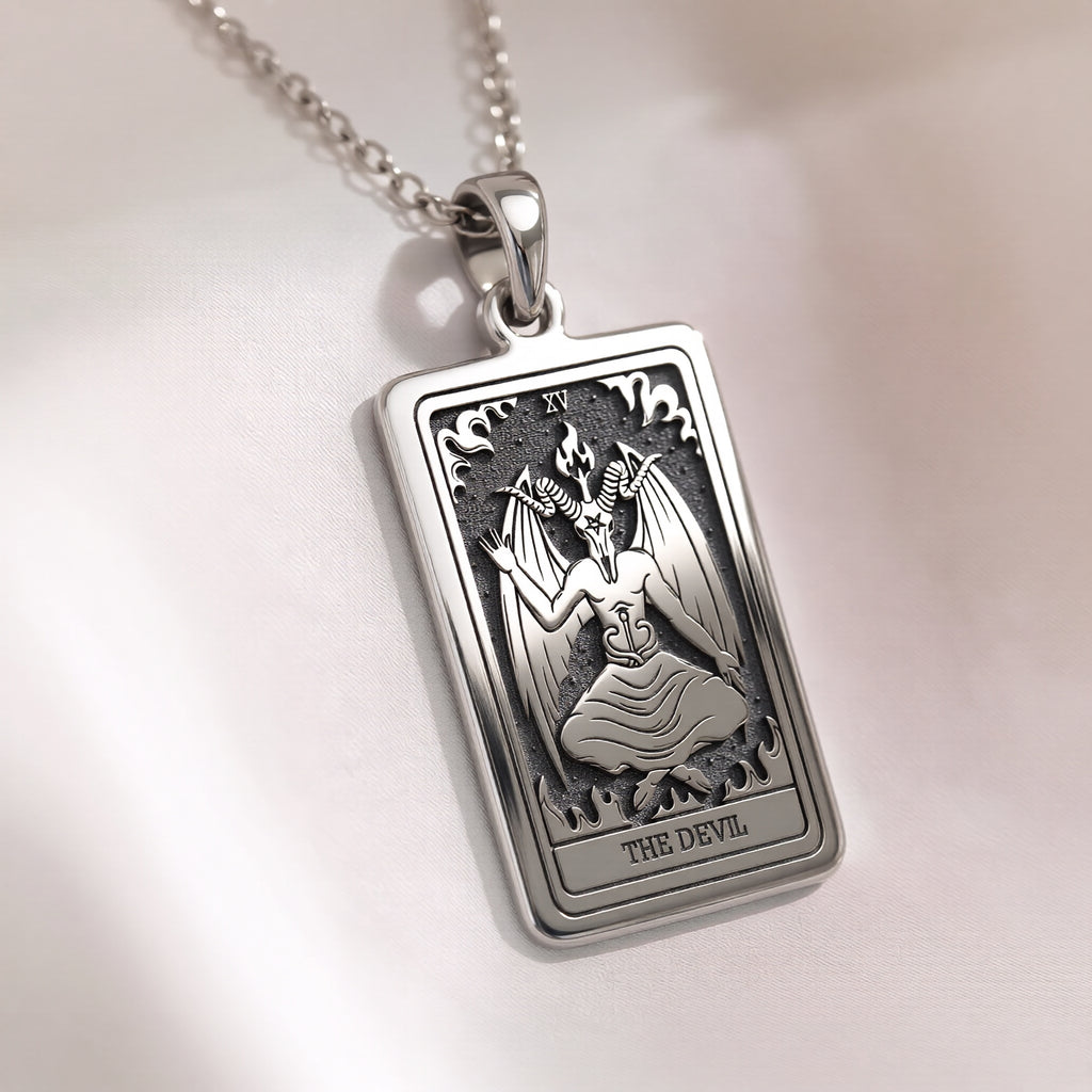 Devil Tarot Rider Waite Occult Amulet Necklace | Silver & Plated Options - Spiritual Protection Talisman