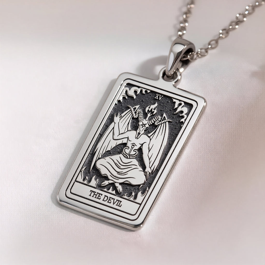 Devil Tarot Rider Waite Occult Amulet Necklace | Silver & Plated Options - Spiritual Protection Talisman